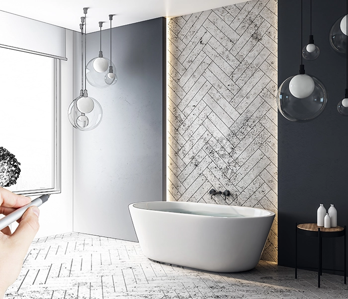 Render del diseño de la reforma de un baño.